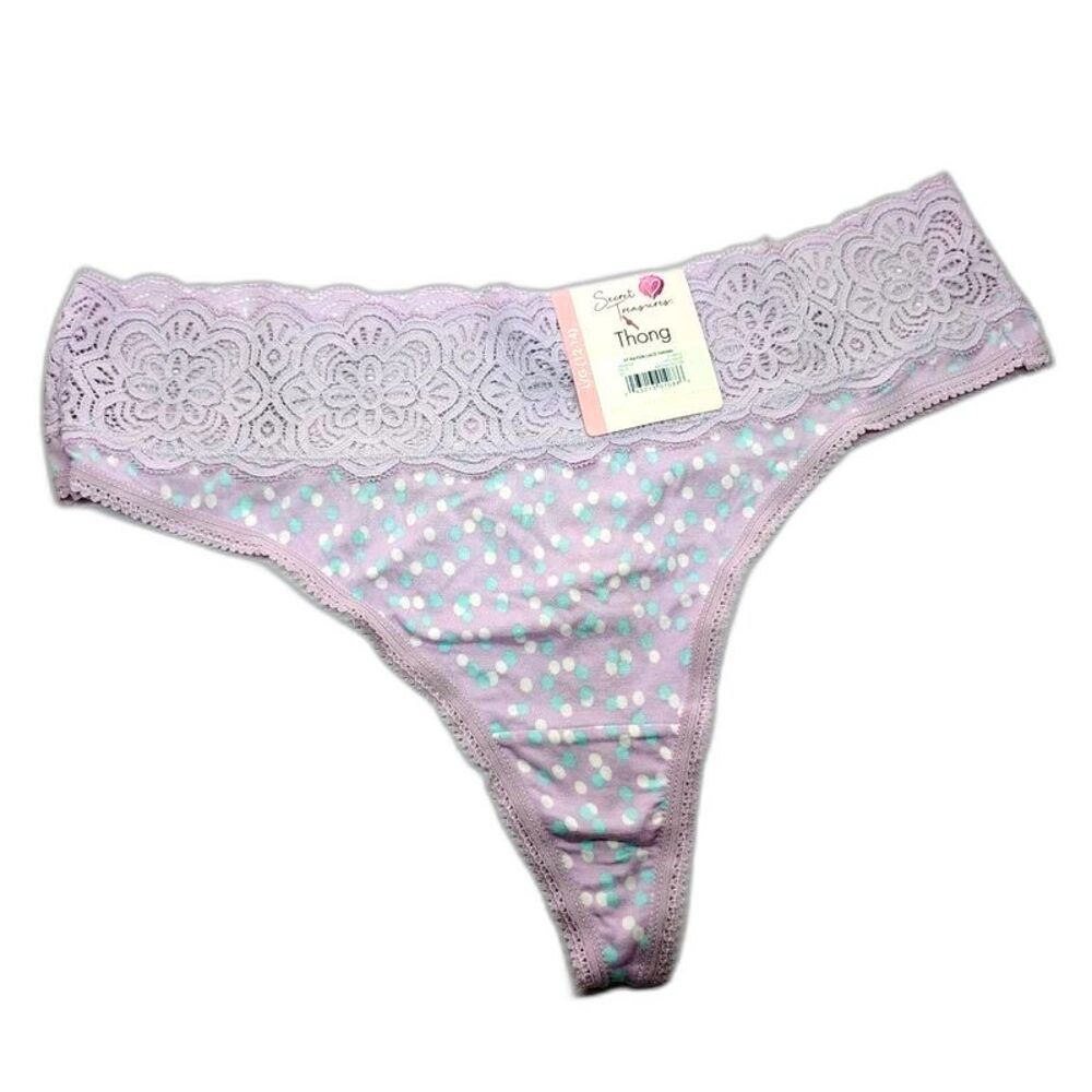 Secret Treasures Purple Polka Dot Rayon Lace Thong Panty L (12-14)